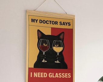 Lustiges Katzen-Wein-Plakat: Retro schwarze Katzen-Bar-Kunst