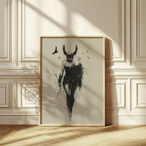 Valkyrie on the battlefield painting – Norse Warrior Goddess Wall Art Print