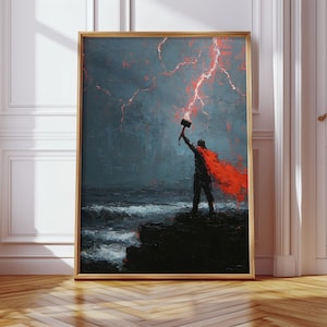 Wrath of the Storm God Poster- Thor Wall Art - Thor Calling the Storm Print