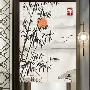 30 Patterns Custom Ink bamboo Noren Door Curtain,High-Heat Digital Print(Fade-resistant)- Custom Size - washable linen blend-Doorway Decor