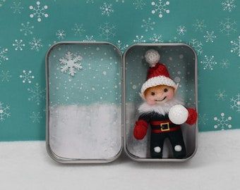 Pocket Christmas Elf Boy "Rusty" In Hinged Gingerbread House Box - Handmade - One Of A Kind