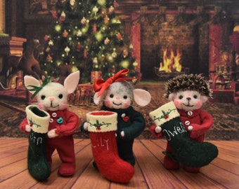 Christmas Stocking Critters, Needle Felted - Free U.S. Shipping too!