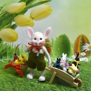 Needle Felted Busy Easter Bunny! Free Shipping Too!
