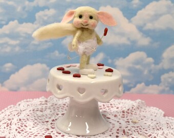 Needle Felted Valentine  "Cupid" Bunny or Mouse With Bow And Arrow.............Free Shipping In The U.S.or Mouse