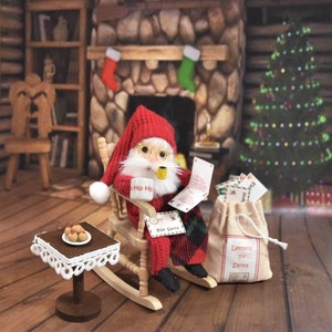Needle Felted Christmas &quot;Rocking Chair Santa&quot; Reading His Mail! Free Shipping Too!