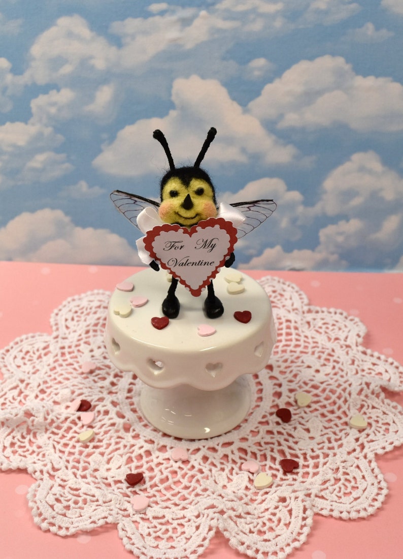 Needle Felted Bee Mine Valentine Bee And Custom Greeting!.............Free Shipping In The U.S.