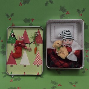 Tiny Pocket &quot;Christmas Bunny&quot; Waiting For Santa! Handmade - One Of A Kind