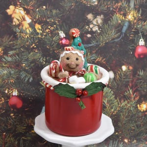 Needle Felted Christmas Gingerbread Cookie In Hot Cocoa Mug Ornament.............Free U.S. Shipping Too!