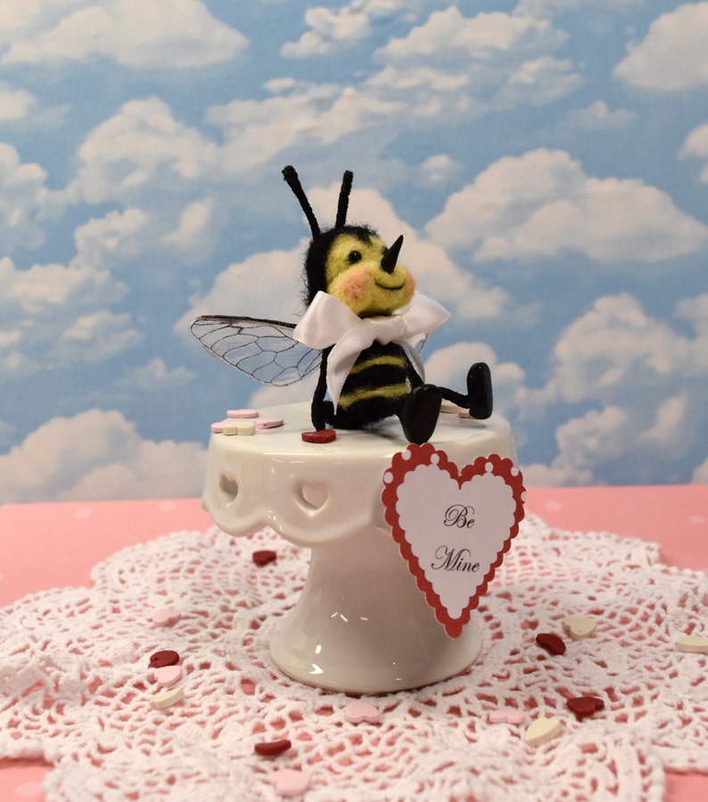 Needle Felted Bee Mine Valentine Bee And Custom Greeting!.............Free Shipping In The U.S.