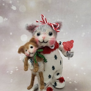 Needle Felted &quot;Christmas Eve Cat&quot; With Pet Kitten!