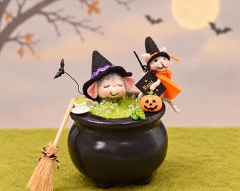 Nadel gefilzte Halloween Maus Hexe und Katze mit Kessel