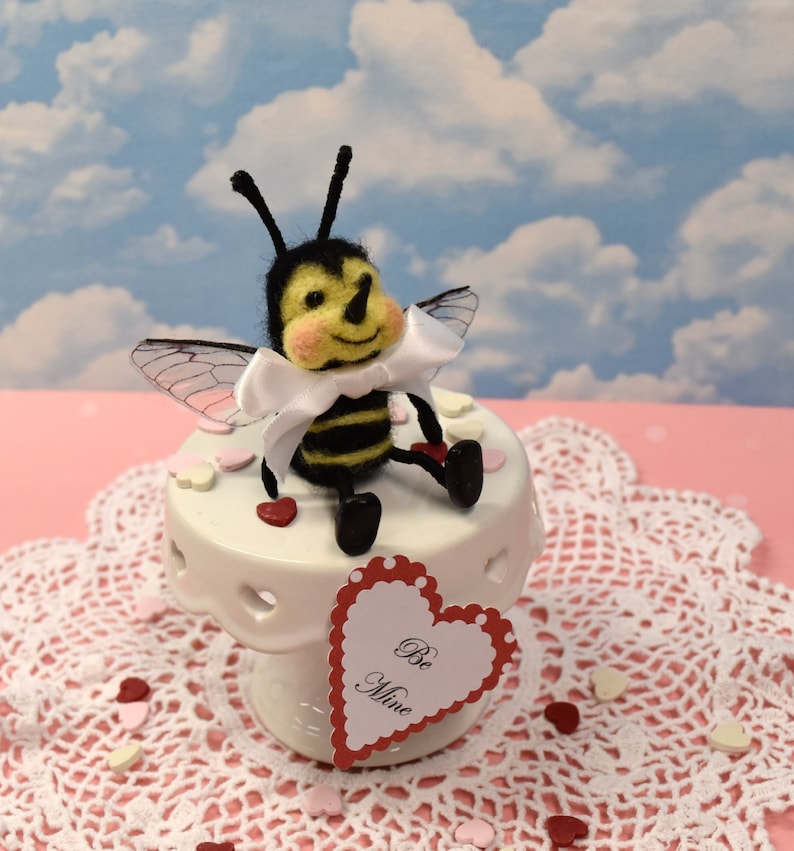 Needle Felted Bee Mine Valentine Bee And Custom Greeting!.............Free Shipping In The U.S.