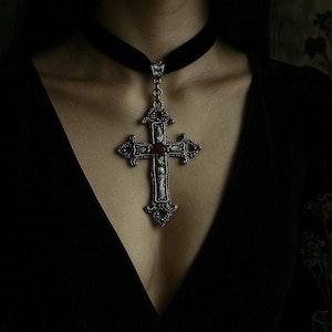 Gothic necklace / gothic choker / black choker necklace / goth cross necklace / alternative necklace / victorian necklace by negativeO
