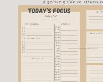 2-sidig ADHD-daglig kalender | Prioriteringar, humörspårare, hjärndump | Direkt nedladdning | Digital planerare i PDF-format