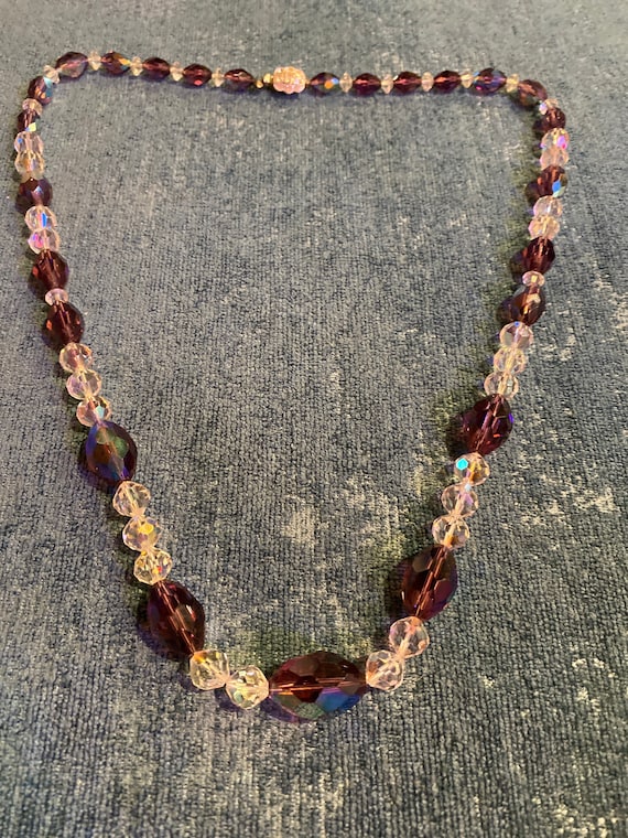 Vintage Clear and Purple Crystal Bead Necklace