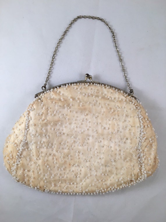 Vintage Handbag with Beading & Chain Strap - image 3