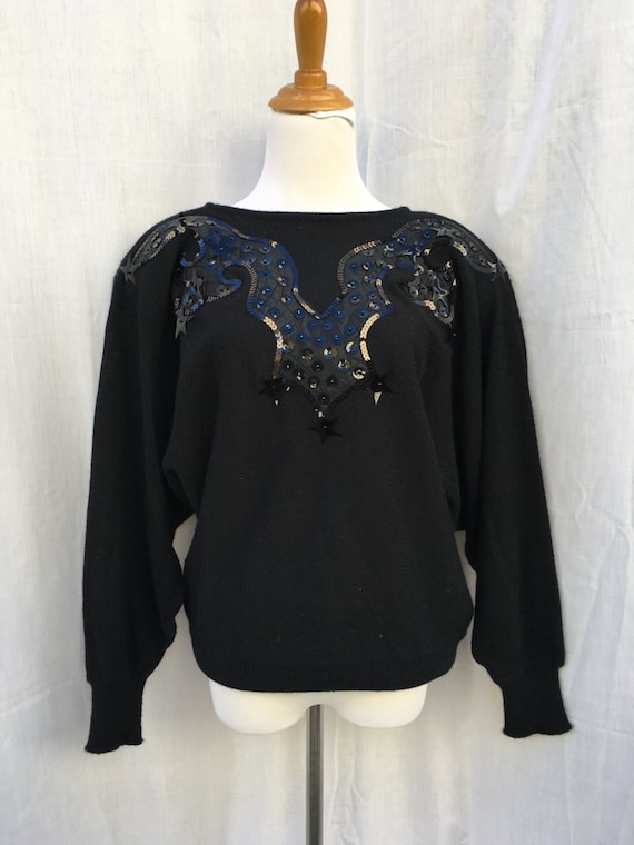 Vintage Honey Black Beaded & Sequin Sweater - image 1