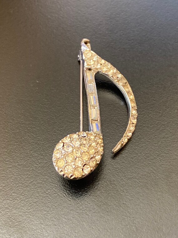 Vintage Rhinestone Quaver Brooch - Music Note