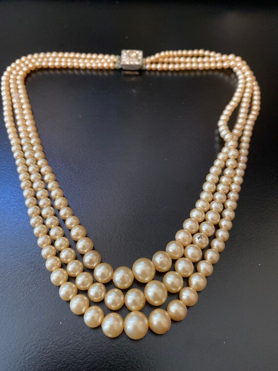 Vintage Pearls with Rhinestone Clasp - image 1