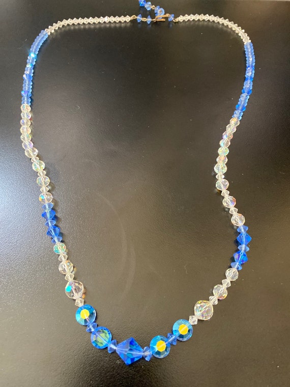 Vintage Crystal Necklace - Blue and White