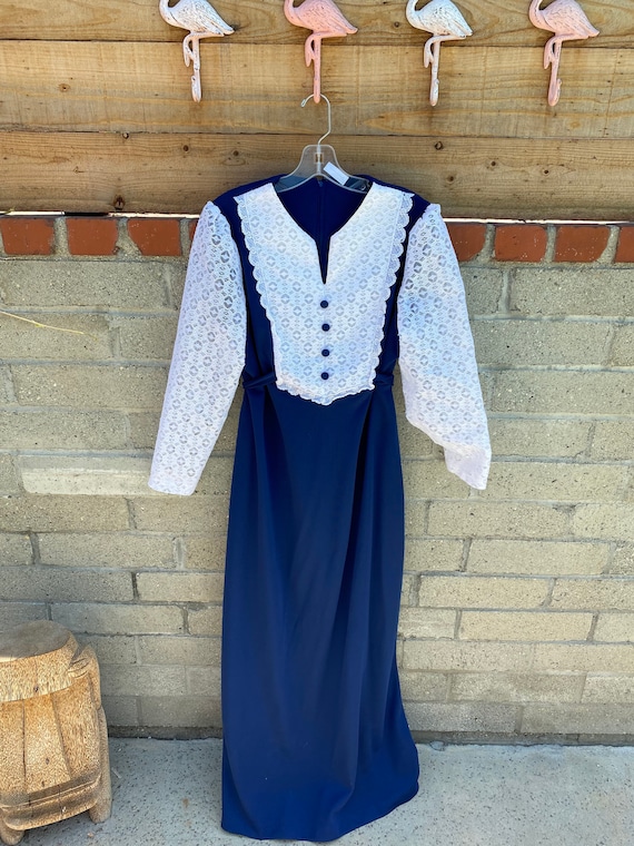 Vintage Blue and White Lace Dress - image 1