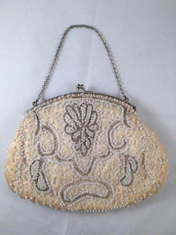 Vintage Handbag with Beading & Chain Strap - image 1
