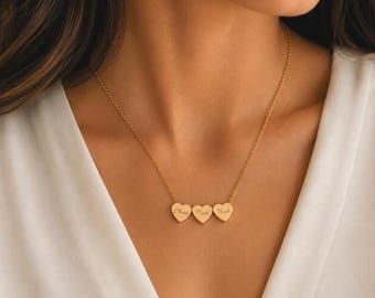 Personalised Kids Names Heart Necklace, Custom Engraved Name Necklace for Mom, Mother's Day Gift for Her, Family Gift for Mum