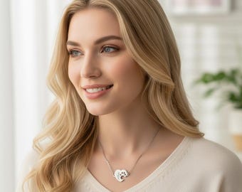 Personalized Paw Print Heart Necklace, Custom Pet Name, Pet Memorial