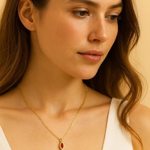 14K Gold Plated Birthstone Necklace, Custom Birthstone Necklace Eye shape, Personalized Jewelry, birthstone jewelry, Xmas Gift, Gift for Her