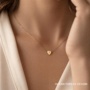 Custom Initial Heart Necklace, Engraved Gold Jewelry, Personalized Gift