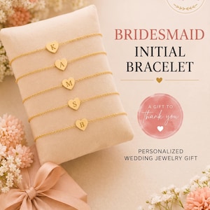 Personalized Bridesmaid Bracelet, Gold Initial Heart Bracelet, Wedding Jewelry Gift for Bridesmaids, Custom Bridal Party Bracelet