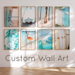 Custom Coastal Wall Art Set – Surfboard, Turtle & Beach Photography, Teen Girl Room Decor, Pastel Coastal Prints, Tropical Summer Vibes. C-2
