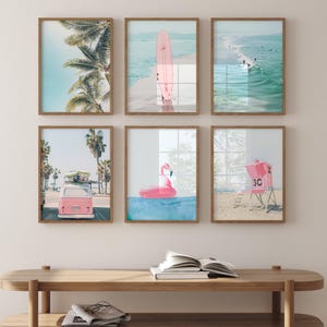 Set of 6 Surfboard Prints – Pastel Beach Wall Art Blue & Pink, Teen Girl Room Decor, Tropical Coastal Decor, Surf Photography – P6-15