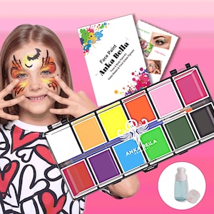 Paleta de pintura facial profesional de 12 colores: no tóxica, a base de agua, colores vibrantes. Perfecta para regalos, Halloween, fiestas y festivales.