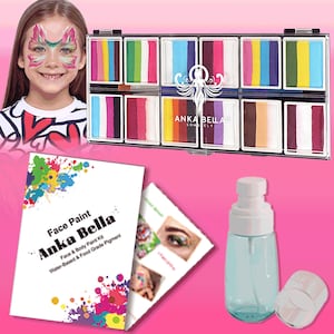 Paleta de pintura facial vibrante de 12 colores con atomizador: segura para uso profesional, no tóxica, perfecta para Halloween, carnaval y cosplay.