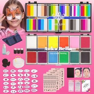 Kit de pintura facial para niños y adultos – Plantillas de animales – Set de pintura corporal seguro para festivales, Halloween, cosplay y fiestas de cumpleaños