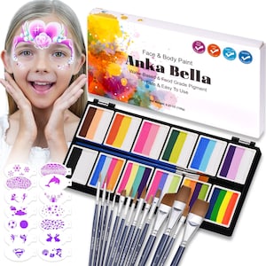 Face Paint Kit Pastel 12 Colors – Non-Toxic Body Paint Set with Brushes  Stencils for Kids, Party, Halloween, Cosplay Art