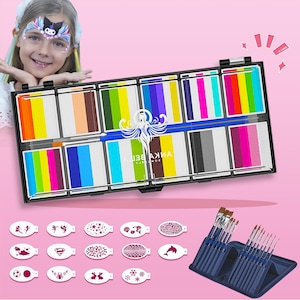 12-Color Face Paint Kit with Brushes & Stencils – Non-Toxic, Safe for Kids, Perfect for Animal Designs  Parties