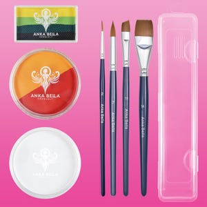 Kit de pintura facial con pastel arcoíris, 2 botes de color y 4 pinceles: set profesional de pintura corporal para niños y adultos.