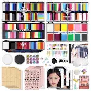 Face Painting Kit with 5 Palettes, Practice Board, Glitter Design Book | Safe Festival & Party Paint Set | Creative Gift for Kids  Beginners