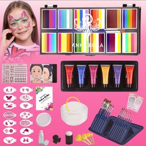 Kit de pintura facial de 12 colores: se activa con agua, seguro para niños y adultos. Colores vibrantes para festivales, fiestas y cosplay.