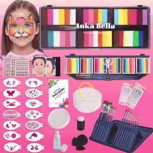 Pro Face Painting Kit – 12 Vibrant Colors + Brushes & Stencils | Professional Face Paint Set for Kids , Adults, Parties  Festivals