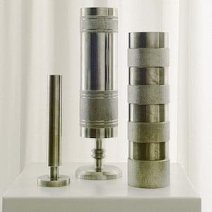 Jarrón brutalista de acero inoxidable con varillas, década de 1970, jarrón escultórico de metal de mediados de siglo.