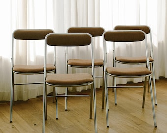 Zestaw 5 składanych krzeseł w stylu modernistycznym z lat 70. XX wieku w stylu vintage chrom