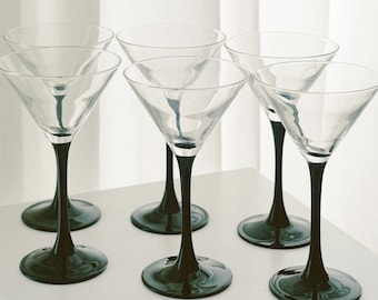 Ensemble de verres à martini Domino Luminarc, verres à pied noirs français vintage