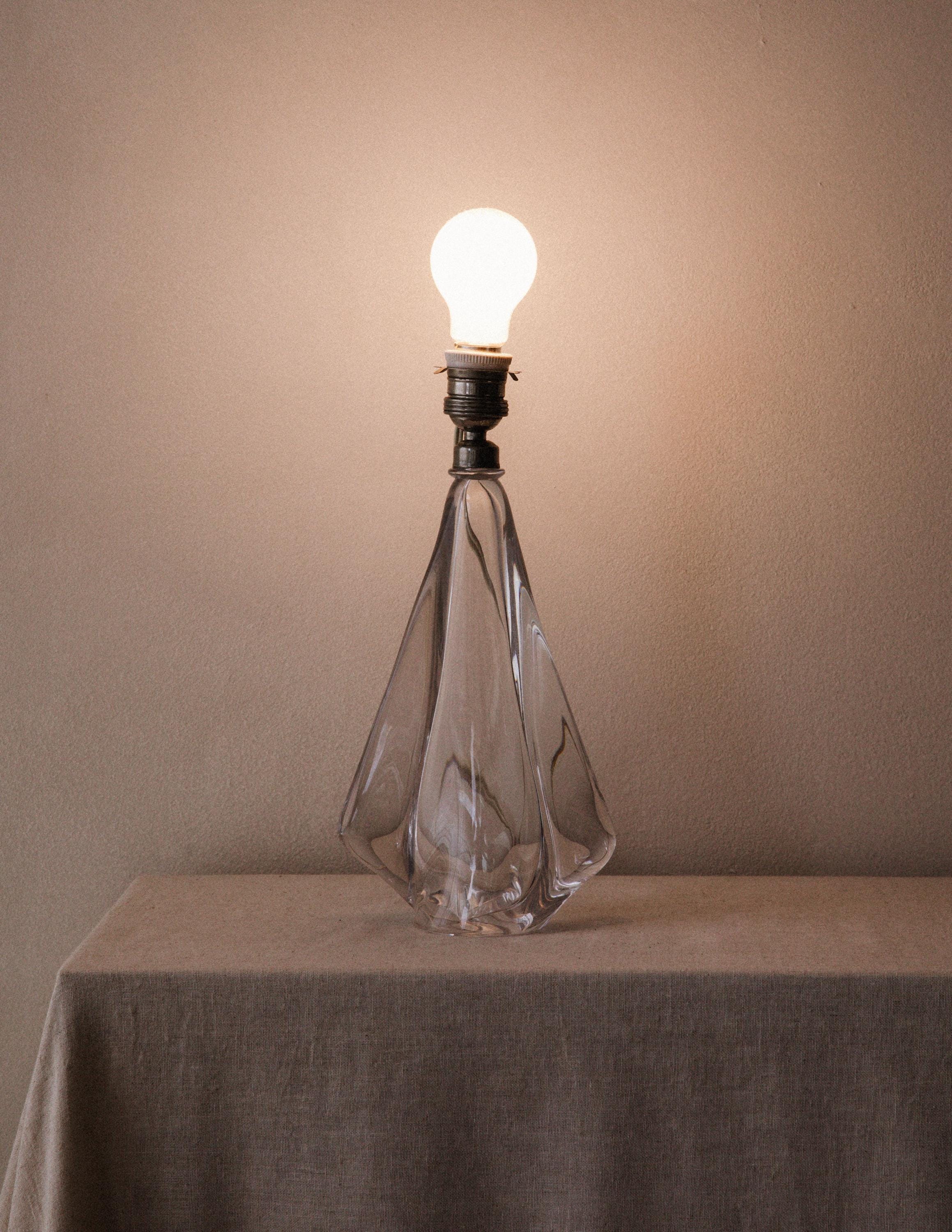 Val Saint Lambert Crystal Lamp by René Delvenne Mid-century