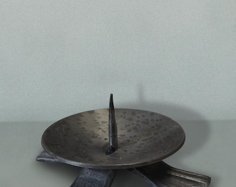 Brutalist Cast Iron Candle Tealight Holder Footed - Japan 1970s