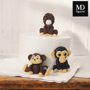 3 Monkey Species – Edible Fondant Figures | Orangutan, Monkey & Chimpanzee Cake Toppers