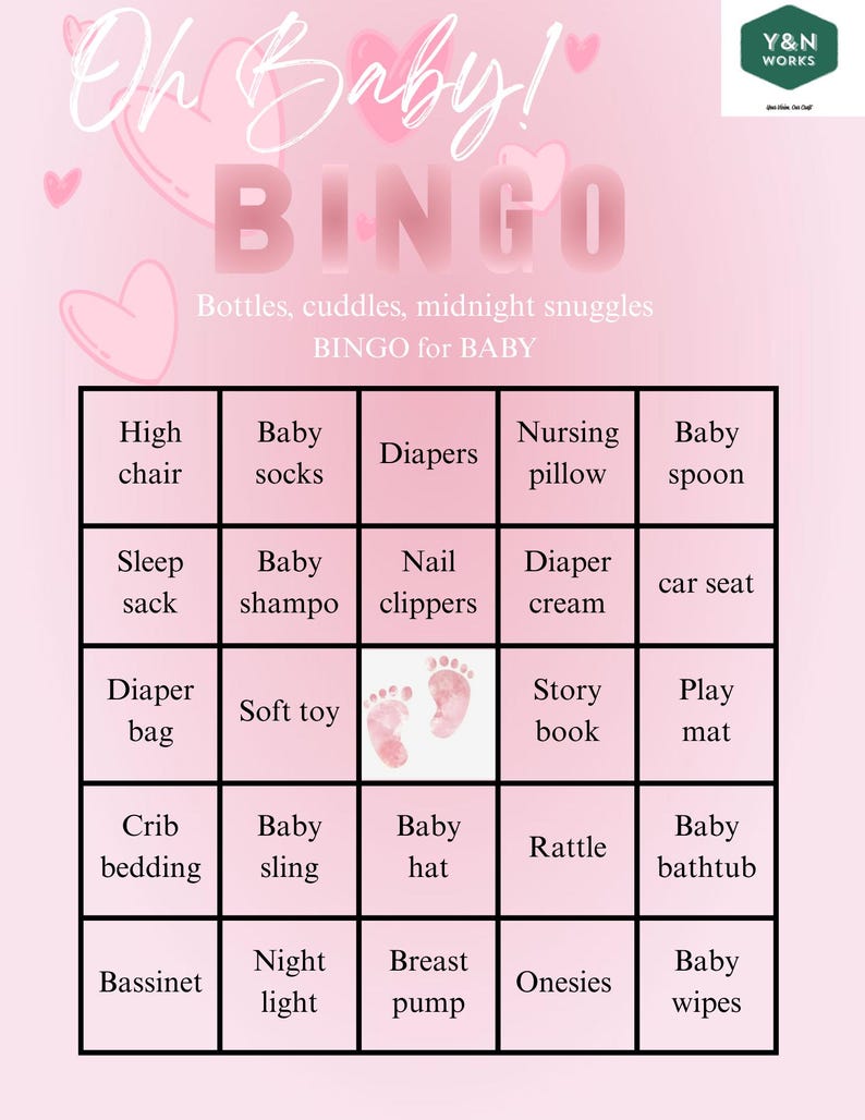 Baby Shower Bingo Game - Pink | Printable Baby Shower Game | Girl Baby ...
