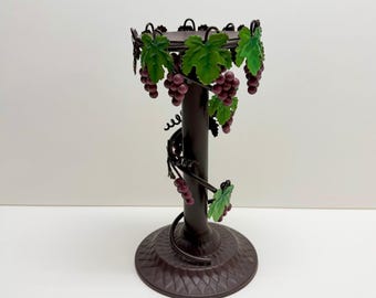 Vintage Grapevine Metal Candle Holder Tuscan Bronze Grape Cluster Rustic Taper